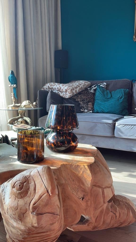 Panterprint lampje met kaarshouder, Huis en Inrichting, Lampen | Tafellampen, Ophalen of Verzenden, Zo goed als nieuw, Minder dan 50 cm