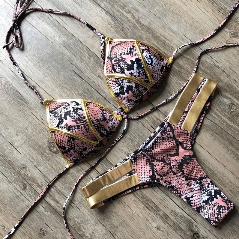 Slangen gouden push up string bikini dames vrouwen, Verzenden, Nieuw, Bikini