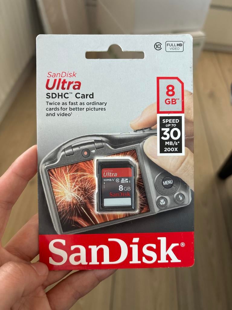SanDisk Ultra SDHC Geheugenkaart 8GB - 30MB/s, Audio, Tv en Foto, Fotografie | Geheugenkaarten, Nieuw, SDHC, 8 GB, Fotocamera