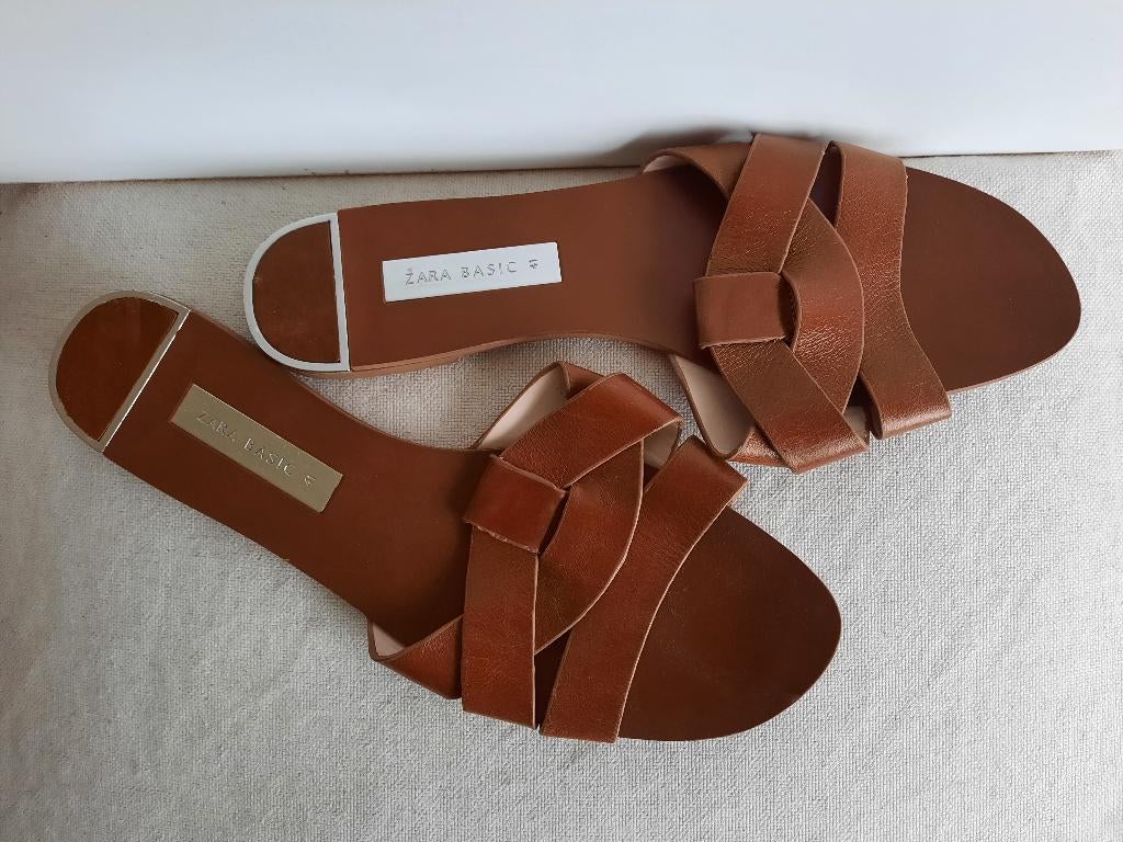 Zara slippers muiltjes bruin maat 41, Bruin, Zara, Zo goed als nieuw, Sandalen of Muiltjes