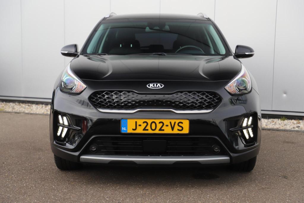 Kia Niro 1.6 GDi Hybrid DynamicLine Half Leder Carplay Andro, Auto's, Gebruikt, Euro 6, Leder en Stof, Zwart