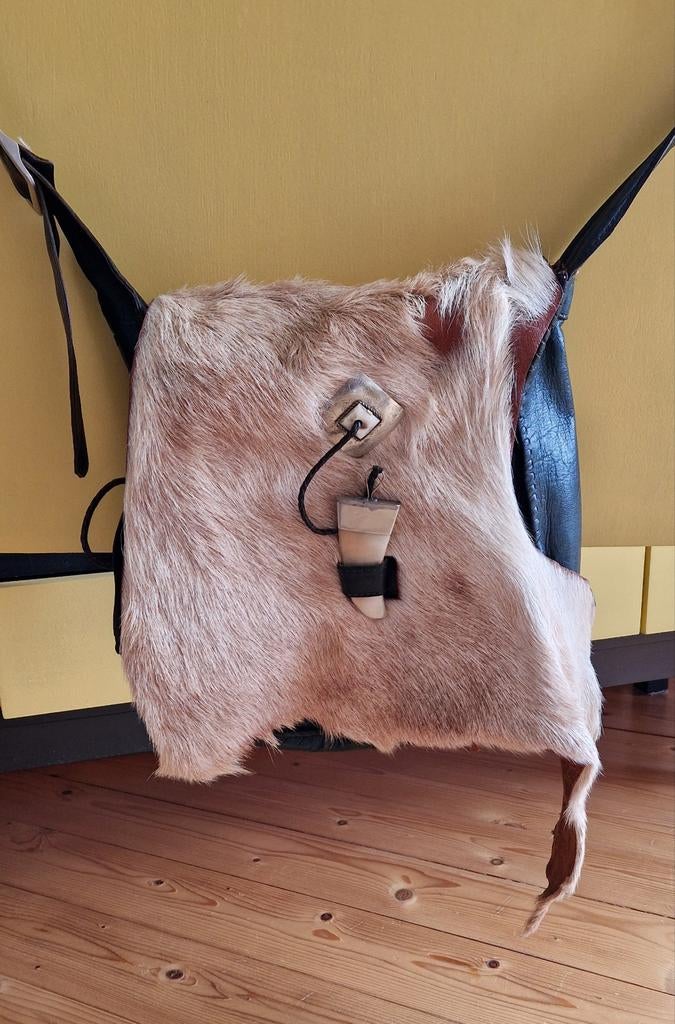 Geiten leren tas, mét vacht, groen, ca. 30 x 32 cm, Ophalen of Verzenden, Groen