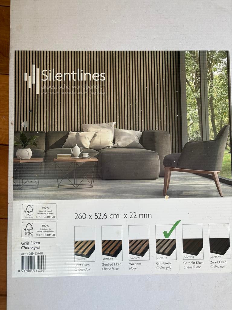 Wandpaneel, akoestisch, grijs eiken, Ophalen, Nieuw, Grijs, 200 cm of meer
