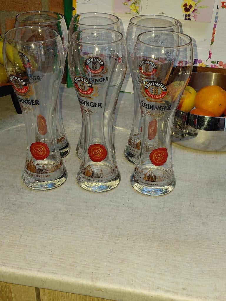 6 Erdinger Witbier Glazen - Perfect voor de Liefhebber, Huis en Inrichting, Keuken | Servies, Nieuw, Glas of Glazen, Glas, Ophalen