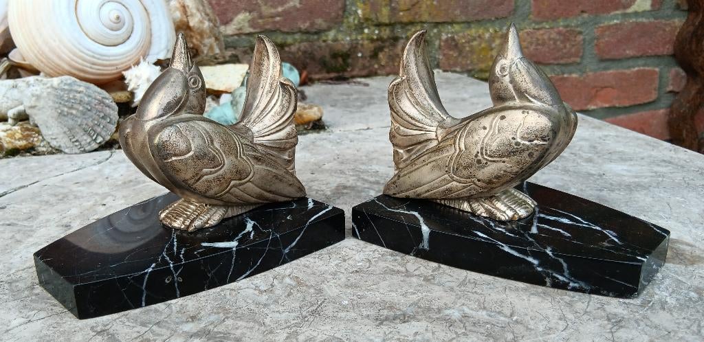 Art deco boekensteun kubistische duiven getekend YLLIGOFF, Antiek en Kunst, Overige typen, Art deco, Ophalen of Verzenden, 20 - 50 cm