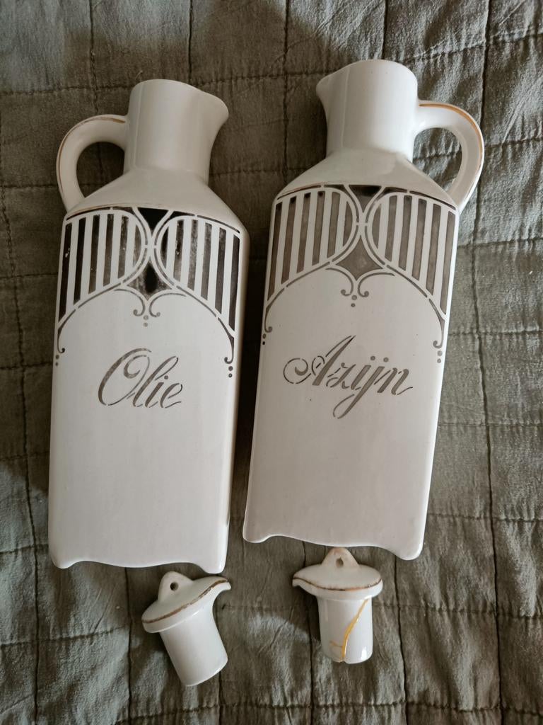 Brocante Olie en Azijnstel - Vintage Keukenaccessoire, Antiek en Kunst, Curiosa en Brocante, Ophalen