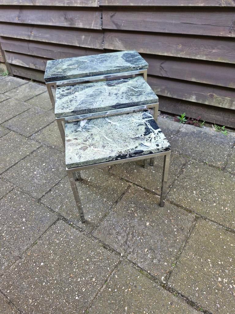 Gave jaren 60 bijzettafels met  marmer boven blad, Antiek en Kunst, Ophalen