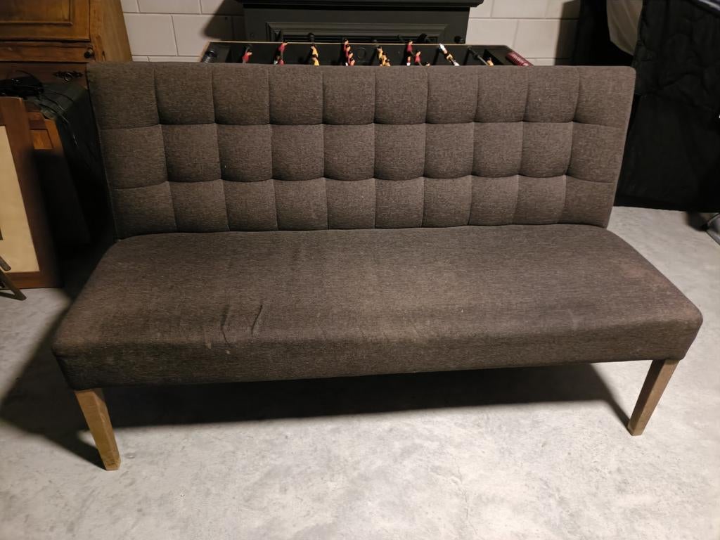 Comfortabel eetkamerbankje in bruine stof, Ophalen, Gebruikt, Bruin, Modern klassiek