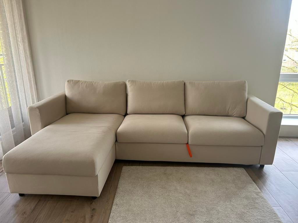 Lichte hoekbank met chaise longue, Huis en Inrichting, Banken | Sofa's en Chaises Longues, Gebruikt, Vierpersoons of meer, 250 tot 300 cm