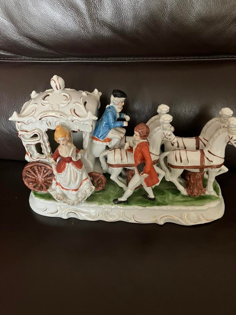 Prachtig groot duits porseleinen koets 34x22 cm 1 links voor, Antiek en Kunst, Ophalen