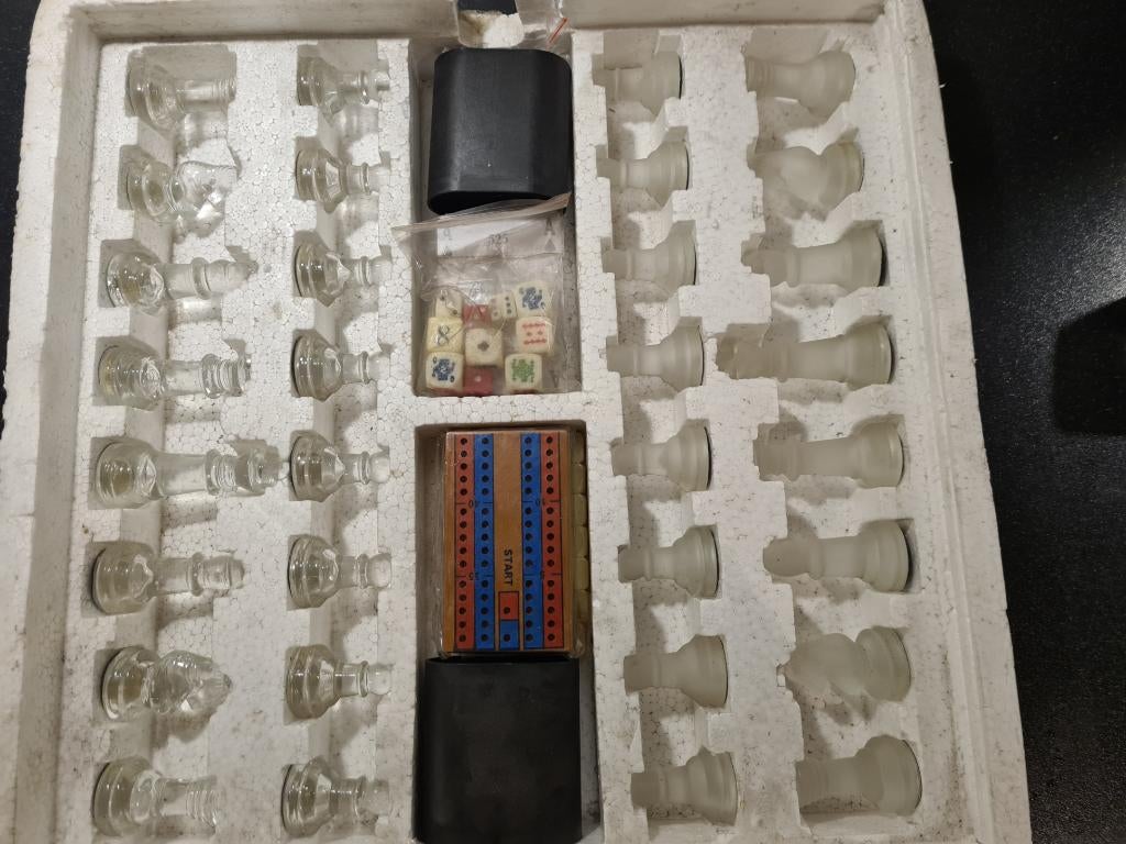 glazen spellendoos-zonder speelbord-schaak-dam-dobbel-kaart, Antiek en Kunst, Ophalen of Verzenden