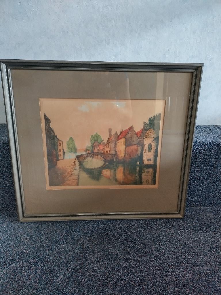 Ets De Peerdenbrug in Brugge (Alfred van Neste), Antiek en Kunst, Kunst | Etsen en Gravures, Ophalen of Verzenden, Ingelijst