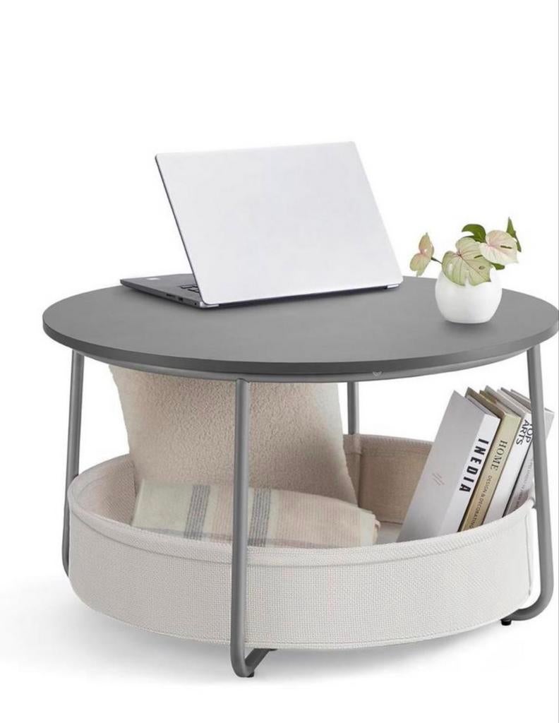 Moderne Salontafel met Opbergruimte - Rond, Grijs NIEUW, Huis en Inrichting, Tafels | Salontafels, Ophalen, Rond, Nieuw, 50 tot 100 cm