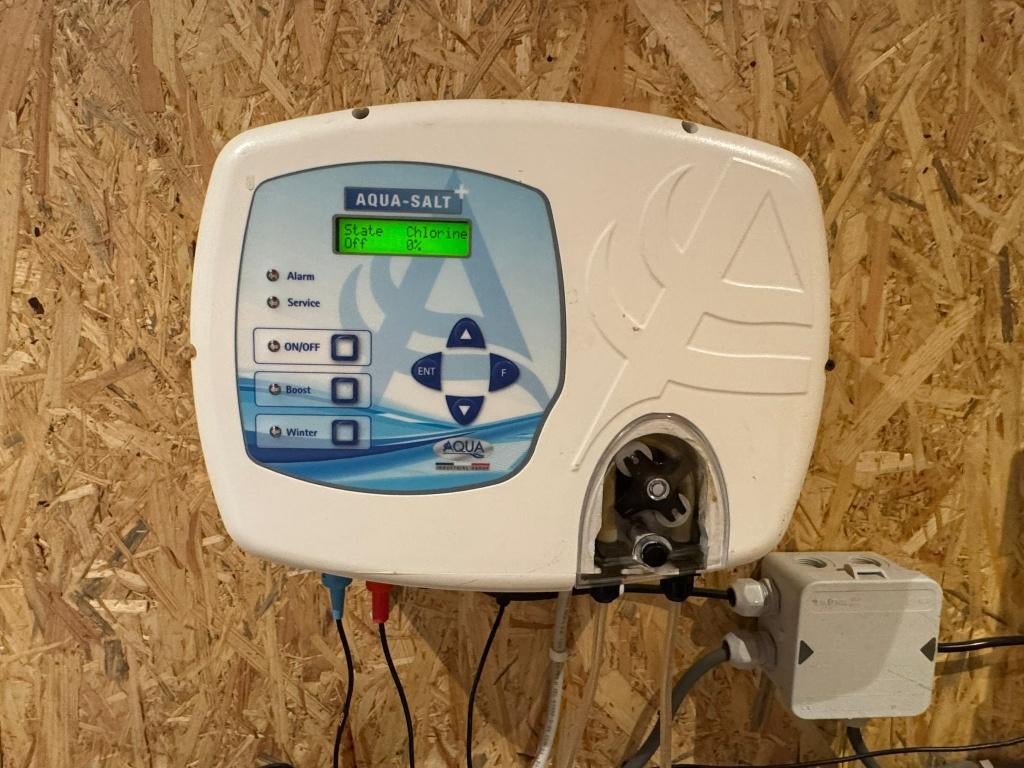 Aqua Aquasalt + ph + zout elektrolyse compleet tot 100m3, Ophalen of Verzenden, Zo goed als nieuw, Reinigingsmiddel