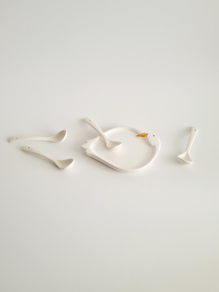 Izgs lief setje schaaltje gans met lepeltjes brocante, Antiek en Kunst, Ophalen of Verzenden