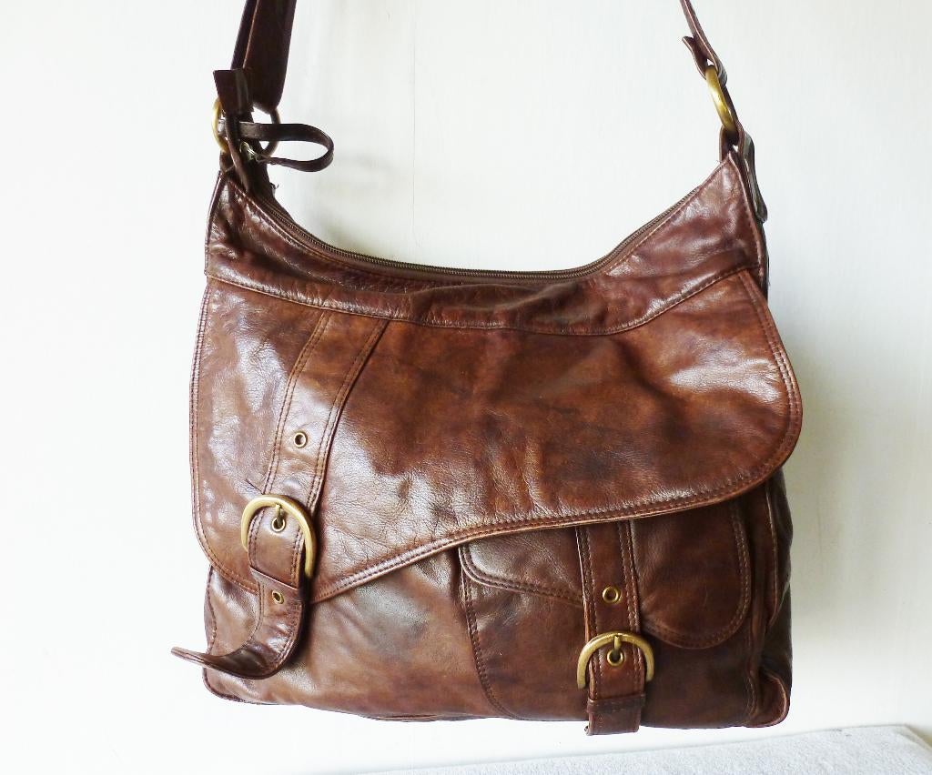 MyLady, een mooie grote bruine lederen dames schoudertas., Verzenden, Zo goed als nieuw, Bruin, Schoudertasje