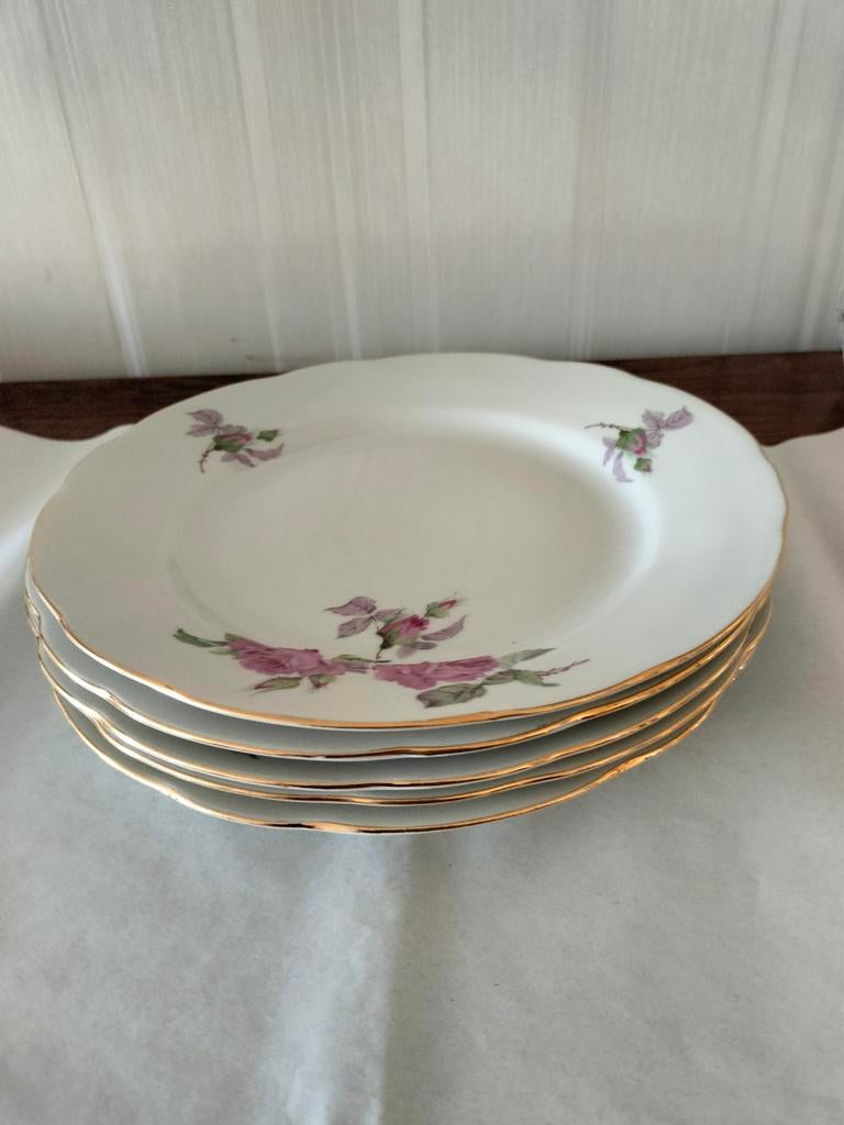 Servies met bloemenmotief en gouden randen, Ophalen, Zo goed als nieuw, Bord(en), Overige stijlen