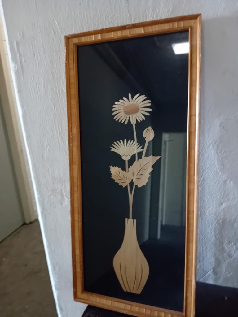 Uniek kunstwerk van stro in lijst - Bloemenmotief, Minder dan 50 cm, Gebruikt, Overige typen, Ophalen of Verzenden