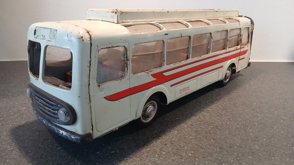 Oude blikken speelgoed bus. Met frictiemotor, Verzamelen, Spoorwegen en Tramwegen, Verzenden, Gebruikt, Trein, Overige typen