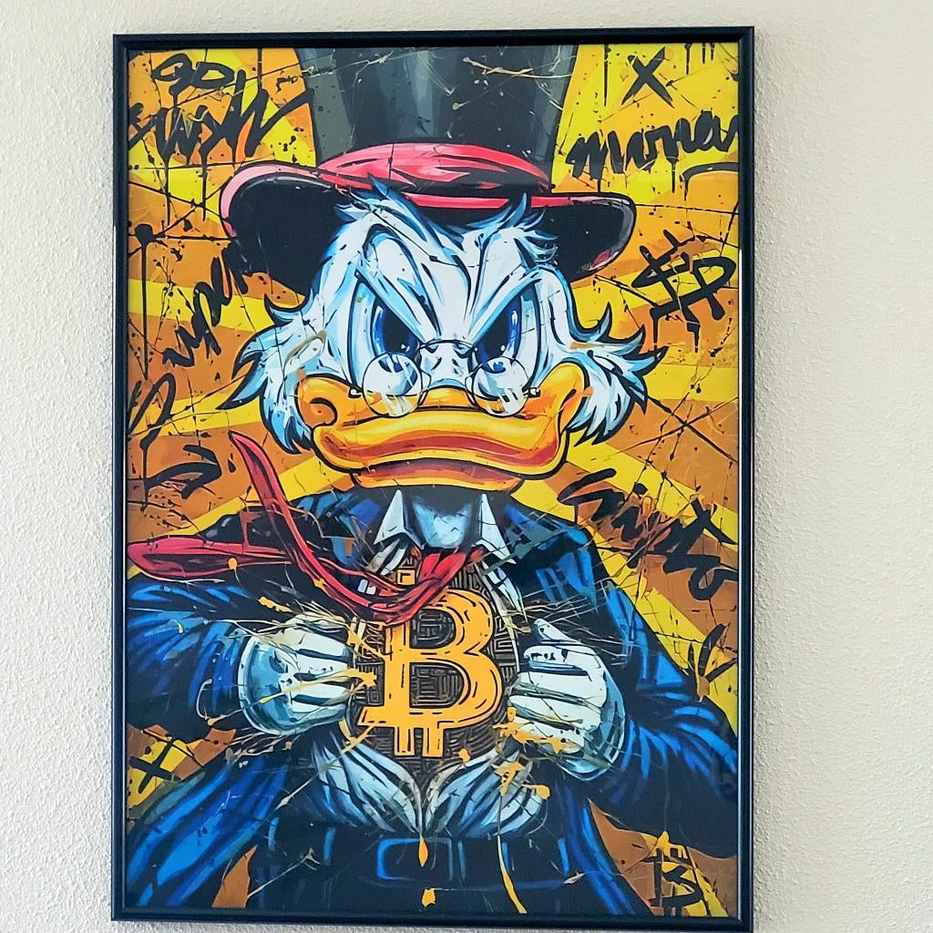 Disney Dagobert Duck Bitcoin Canvas schilderij (excl. lijst), Huis en Inrichting, 50 tot 75 cm, Nieuw, Ophalen of Verzenden, Schilderij