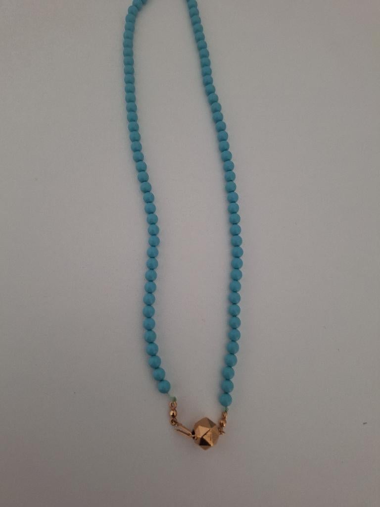 Echte turquoise ketting slot 14 karaats goud, Ophalen of Verzenden, Zo goed als nieuw, Steen of Mineraal, Met edelsteen