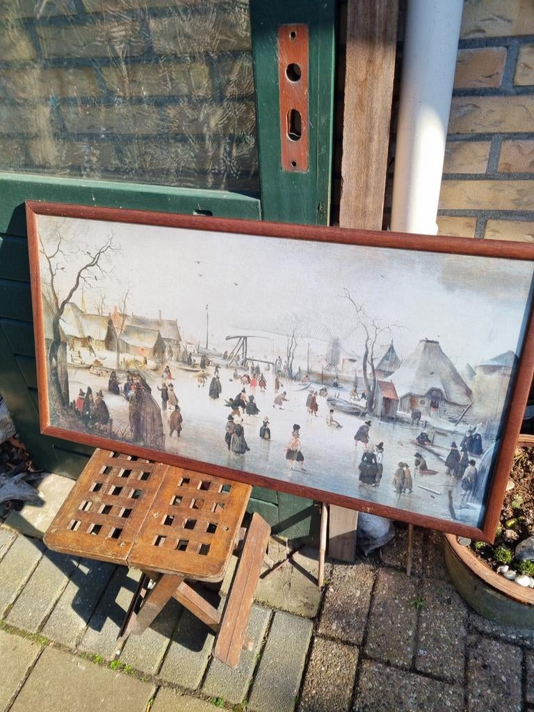 Winterlandschap schilderij met schaatsers, Antiek en Kunst, Kunst | Schilderijen | Klassiek, Ophalen of Verzenden