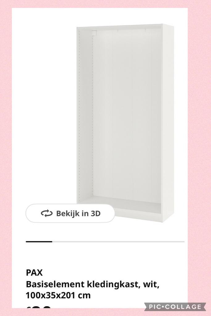 Ikea pax basis element wit 100x201cm, Huis en Inrichting, Kasten | Kledingkasten, Gebruikt, 200 cm of meer, 50 tot 100 cm, 50 tot 75 cm
