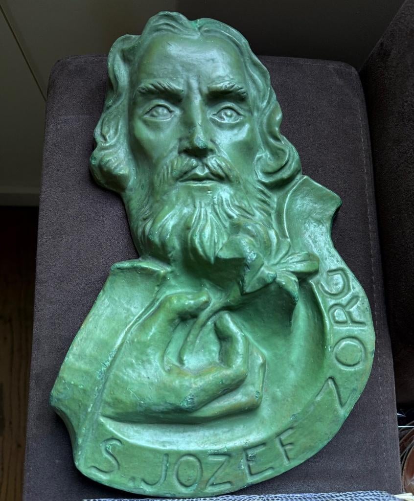 Plaquette S. Jozef Zorg - Groen - 32 cm, Antiek en Kunst, Antiek | Religie, Verzenden
