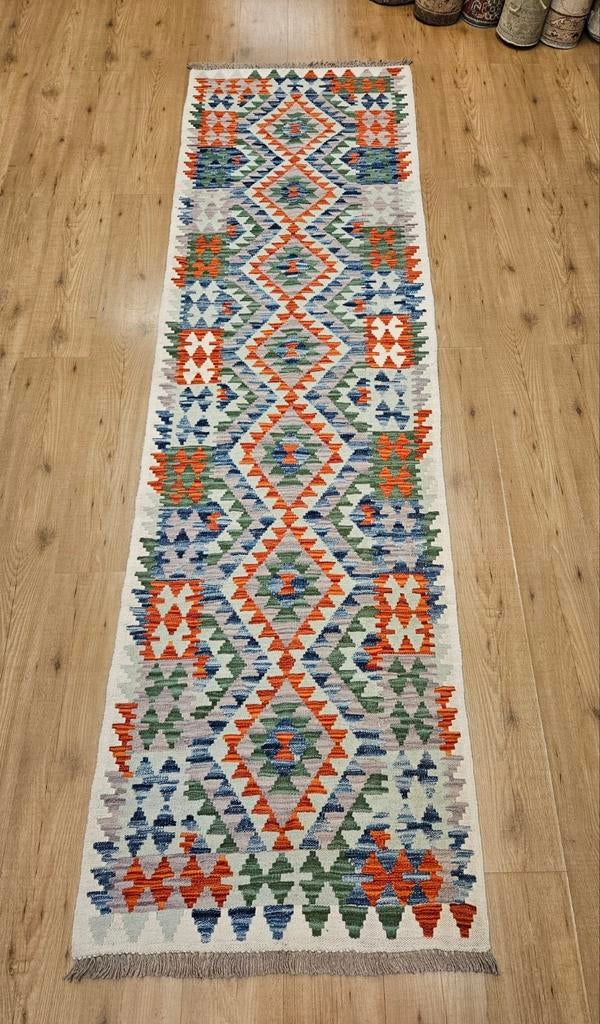 Handgeweven oosterse wollen kelim loper 286x84, Info@SlatsAntiek.nl, Crème, Vof Slats Antiek, Kelim