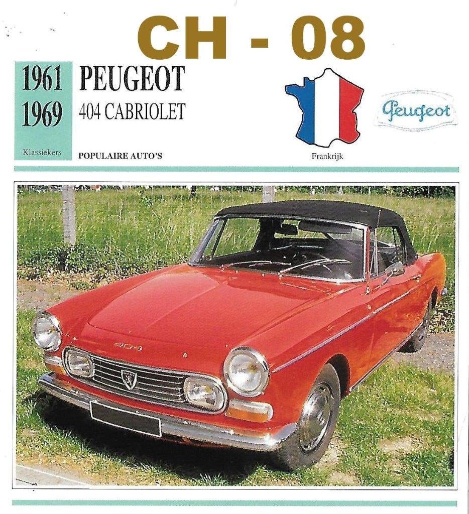 Ch8 autokaart peugeot 404 cabriolet ( 1961 - 1969 ), Verzenden, Zo goed als nieuw, Auto's