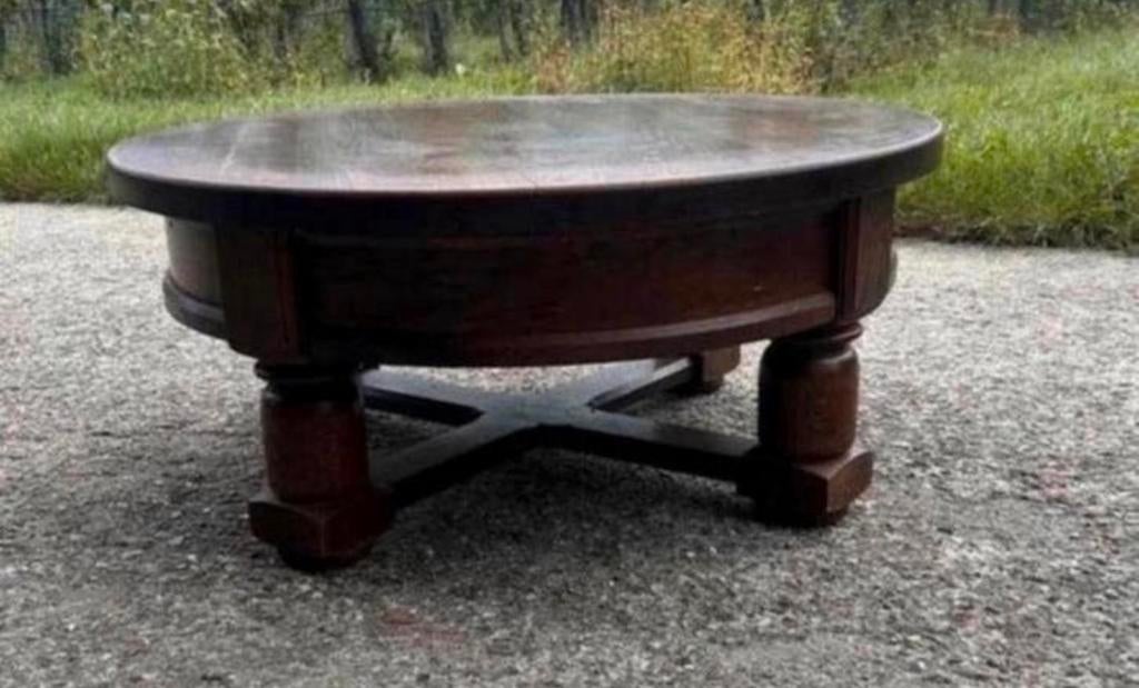 Massief eiken salontafel, Ophalen, Gebruikt, 100 tot 150 cm, 50 tot 100 cm