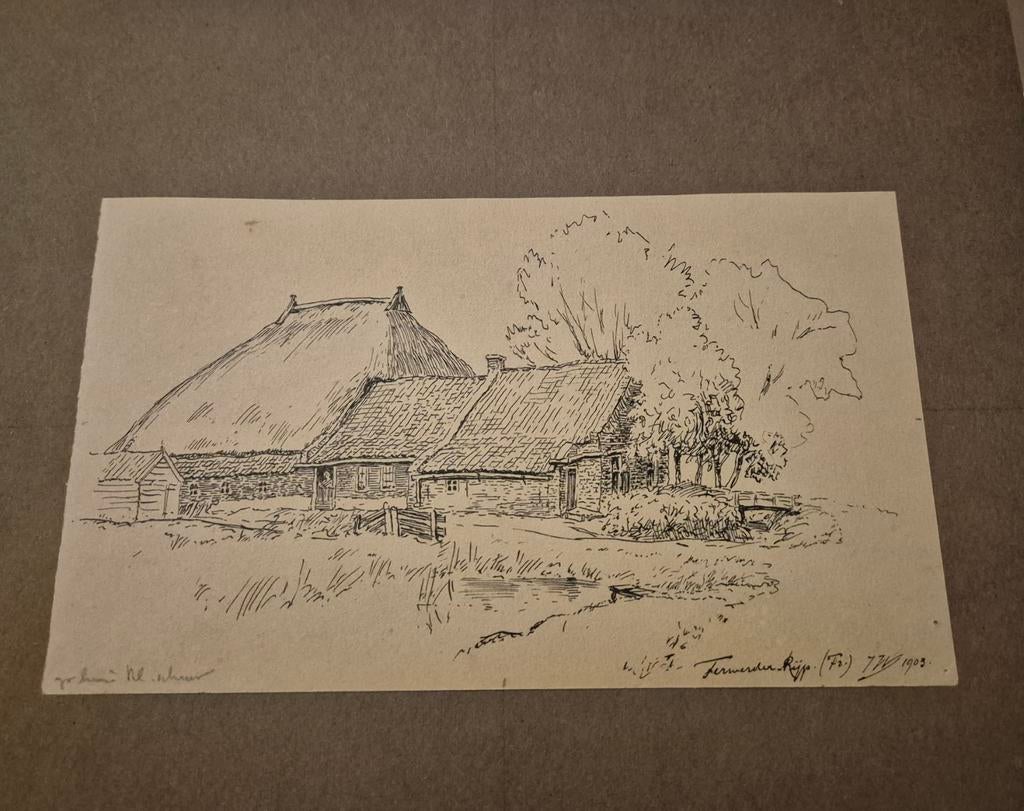 Unieke pentekening Ids Wiersma - Boerderij Blija ? 1903, Ophalen of Verzenden