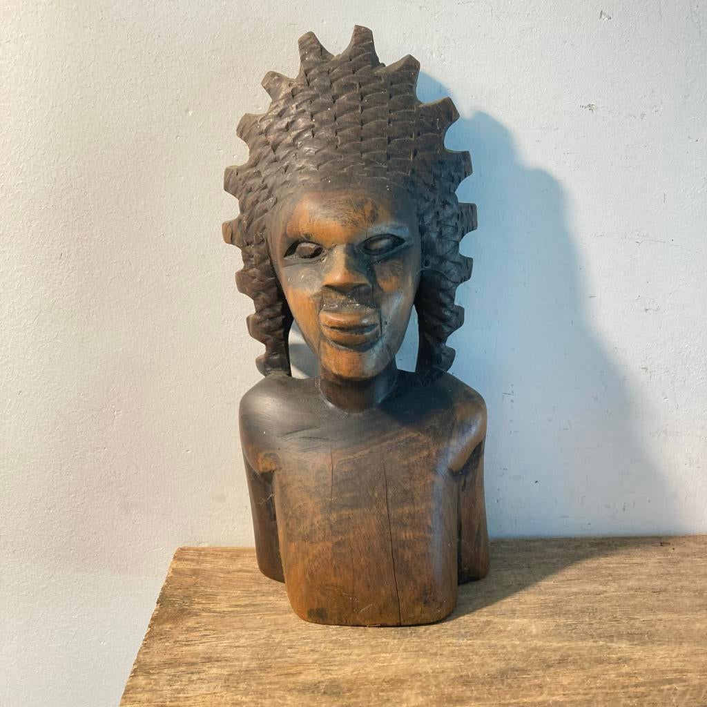 Afrikaanse houten buste, handgesneden, Ophalen of Verzenden
