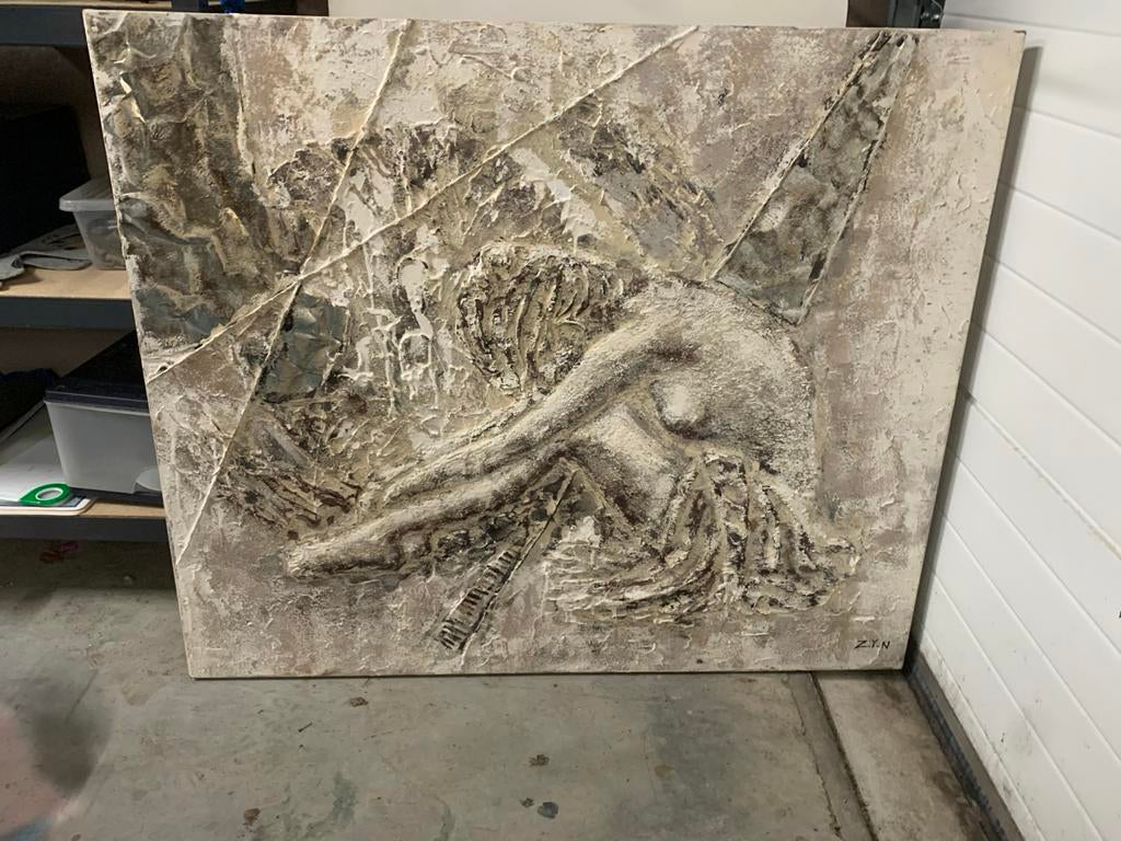 Schilderij met reliëf van figuur, Ophalen