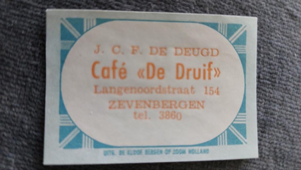 Luciferetiket, Zevenbergen, Café "De Druif", Verzenden, Gebruikt, Luciferdoosjes of -merken