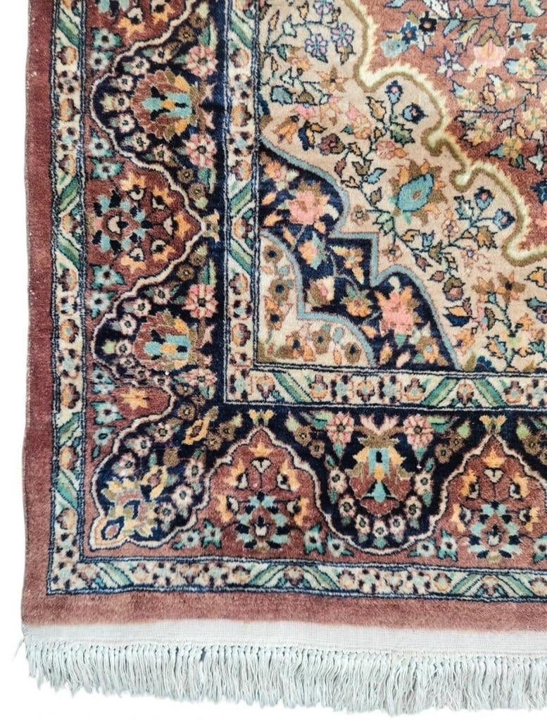 Handgeknoopt vintage Kashmir wol tapijt koraal 156x263cm, Persian Perzisch vintage oosters hype, Crème, HYPE POP-UP, 150 tot 200 cm