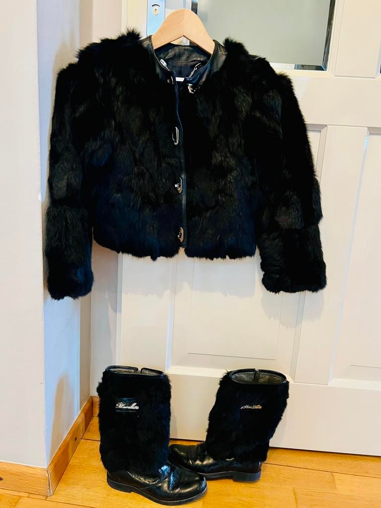 Echte zwarte bontjas, bont jas Miss Grant mt 122cm, Ophalen of Verzenden, Zo goed als nieuw, Meisje, Jas