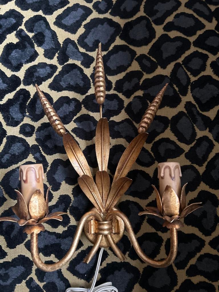 Vintage Gouden Wandlamp korenaren 2 stuks, Ophalen of Verzenden, Gebruikt, Metaal