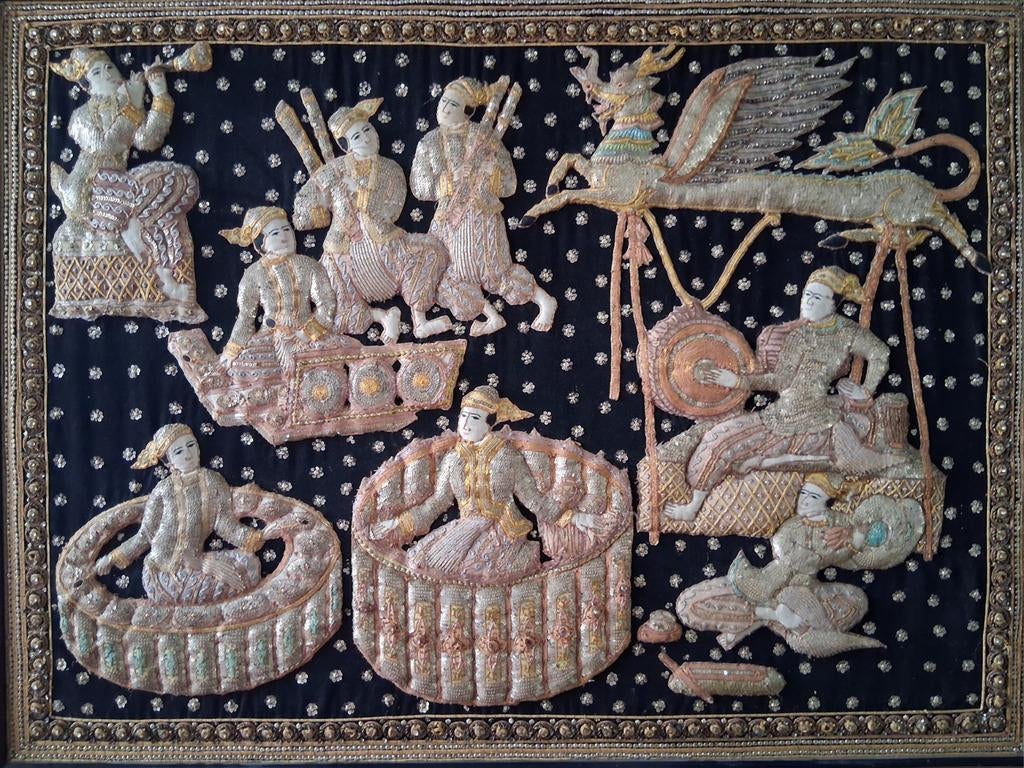 Antiek kalaga wandkleed uit birma pre 1950, Antiek en Kunst, Ophalen