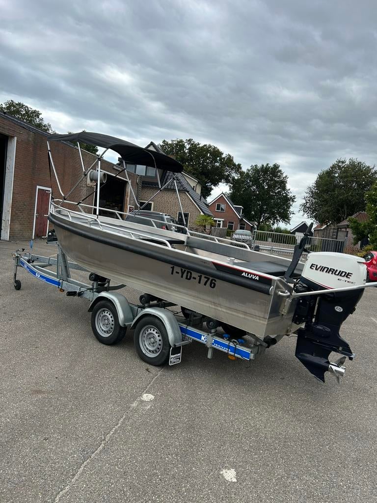 Aluva V500 met Evinrude 75 pk (vaarklaar), Watersport en Boten, Ophalen, Zo goed als nieuw, 70 tot 120 pk, Aluminium