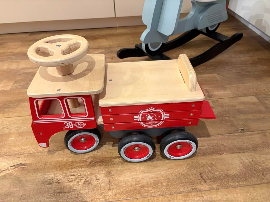 Vilac Loopauto Brandweerwagen - Houten Speelgoed, Ophalen, Gebruikt, Rij- of Hobbelspeelgoed