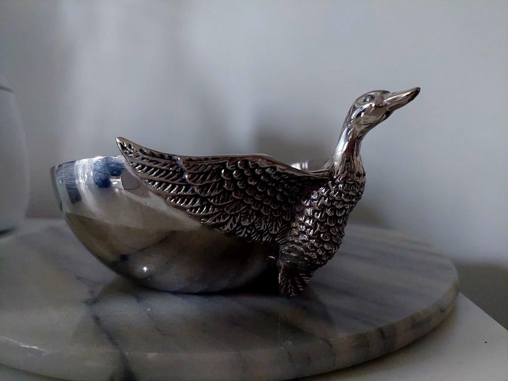 Vintage verzilverde Zwanen snackbowl, Antiek en Kunst, Antiek | Goud en Zilver, Ophalen of Verzenden, Zilver