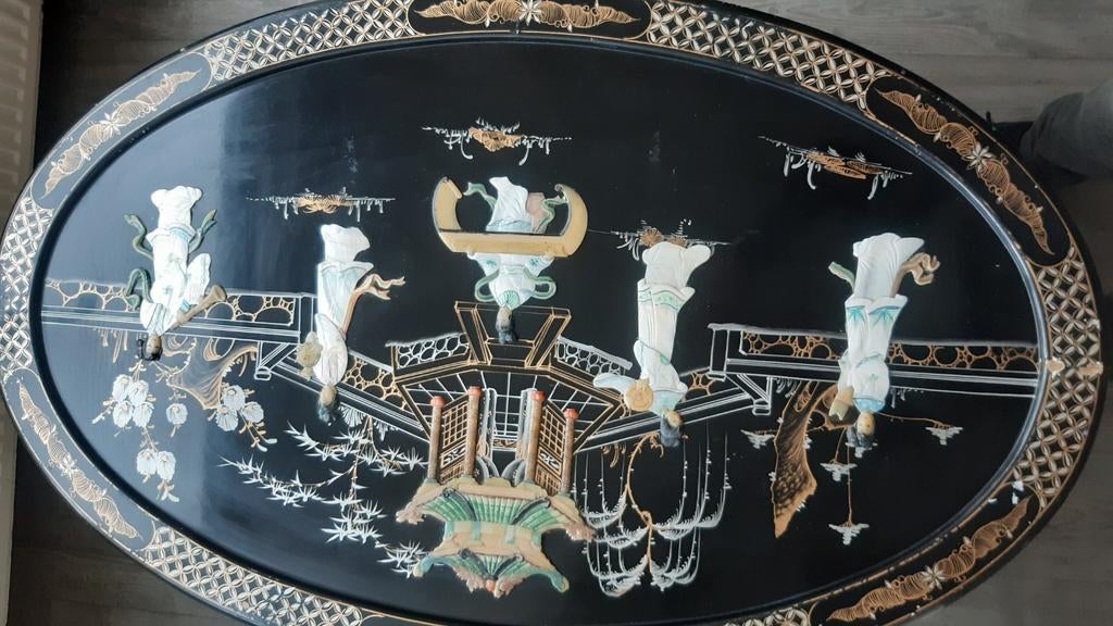 Oosterse salontafel met parelmoer inleg, Huis en Inrichting, Minder dan 45 cm, Minder dan 55 cm, Gebruikt, Rond