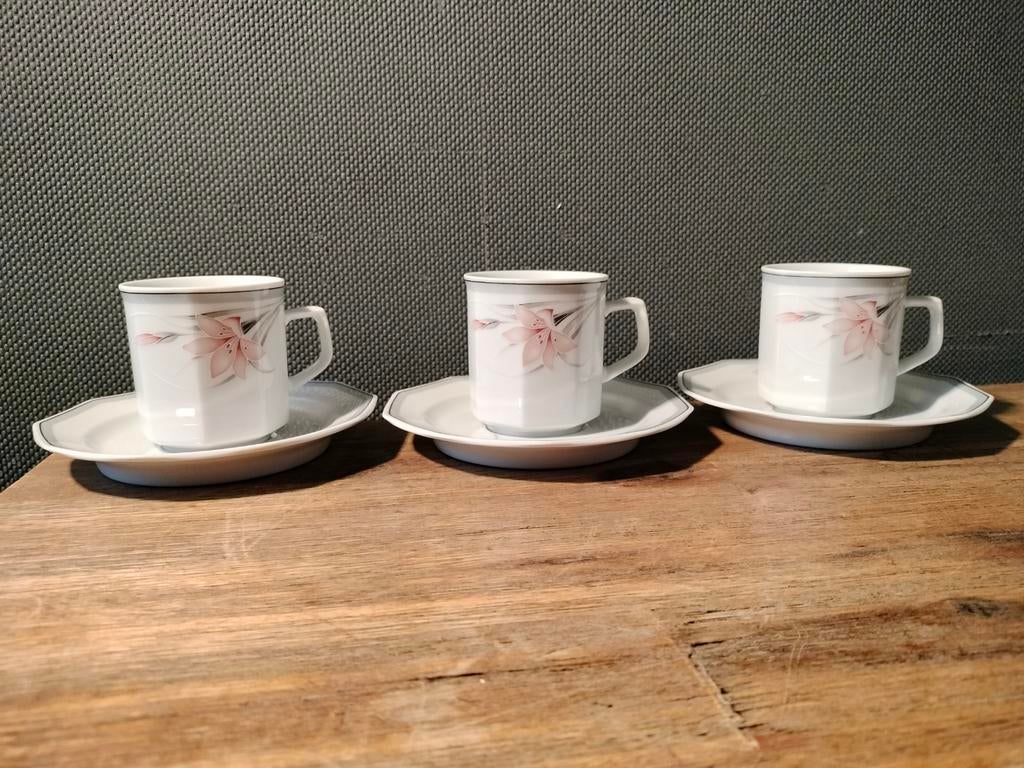 Douwe Egberts koffie kop en schotels., Huis en Inrichting, Gebruikt, Ophalen of Verzenden, Overige stijlen, Kop(pen) en/of Schotel(s)