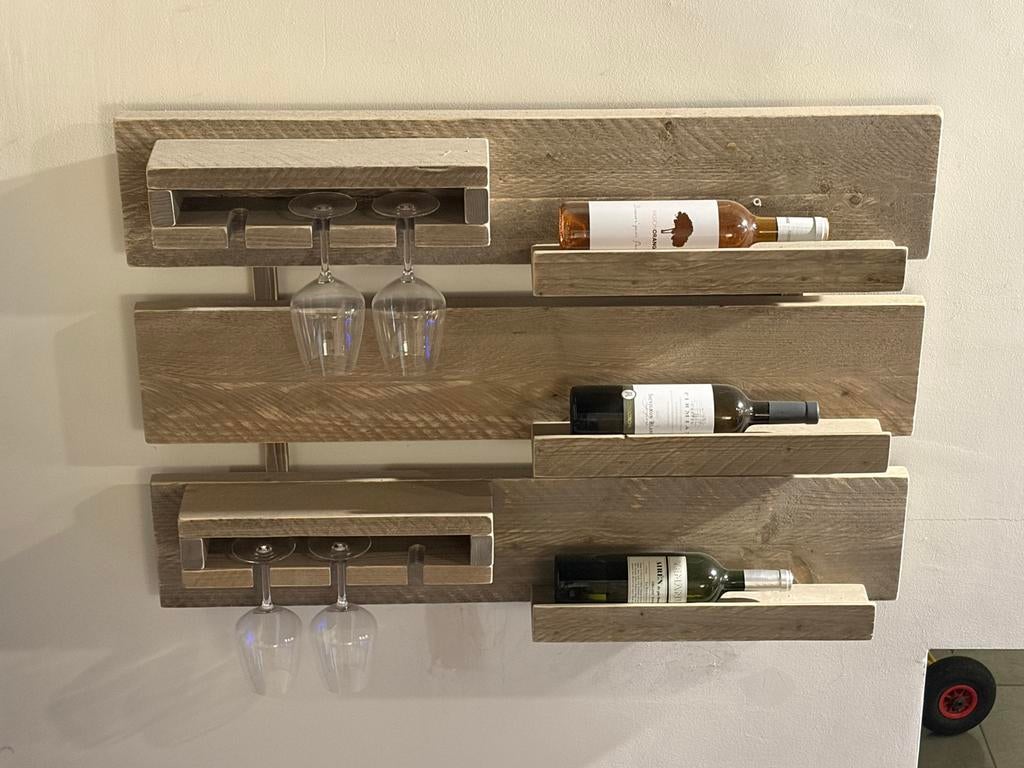 Steigerhouten Wijnrek - Exclusief Glazen/Flessen, Ophalen, 5 tot 15 flessen, Nieuw, Minder dan 50 cm