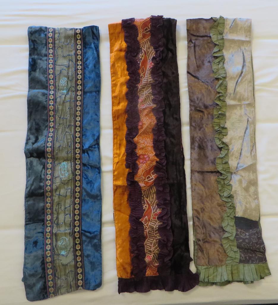 3 Leuke Sjaaltjes I Blauw/Goud Bruin/Oranje Beige/Blauw, Ophalen of Verzenden, Zo goed als nieuw, Maat 46/48 (XL) of groter, Sjaal