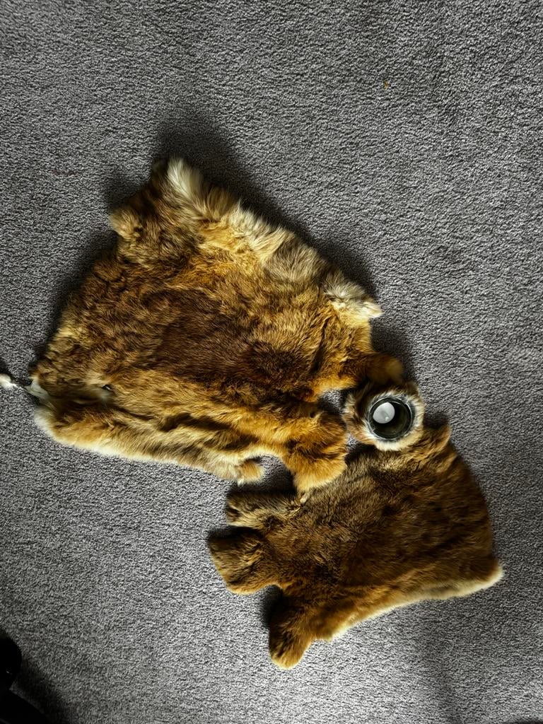Konijnenbontje echt bontje met kaarshouder/plantje, Minder dan 50 cm, Bruin, Ophalen of Verzenden, Zo goed als nieuw