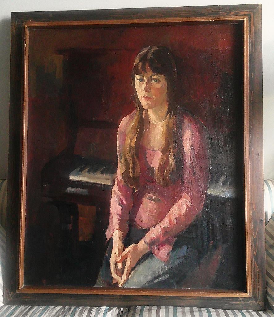 GROOT) - Pianiste voor haar piano - ex kunstcoll. ACHMEA, Antiek en Kunst, Ophalen