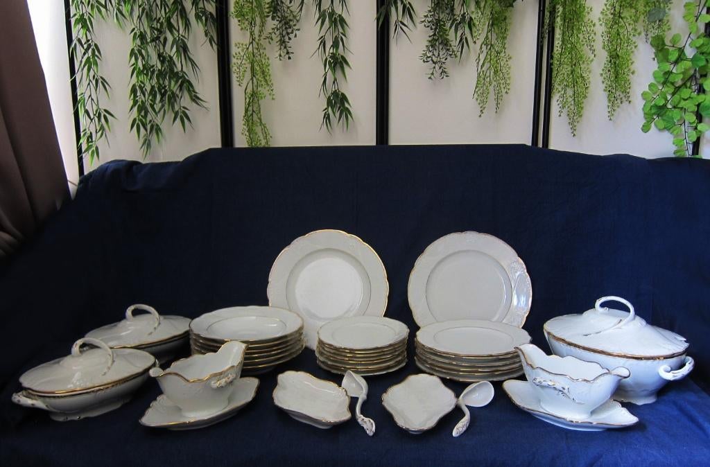 Antiek H&C Schlaggenwald servies, wit met gouden randen, Ophalen