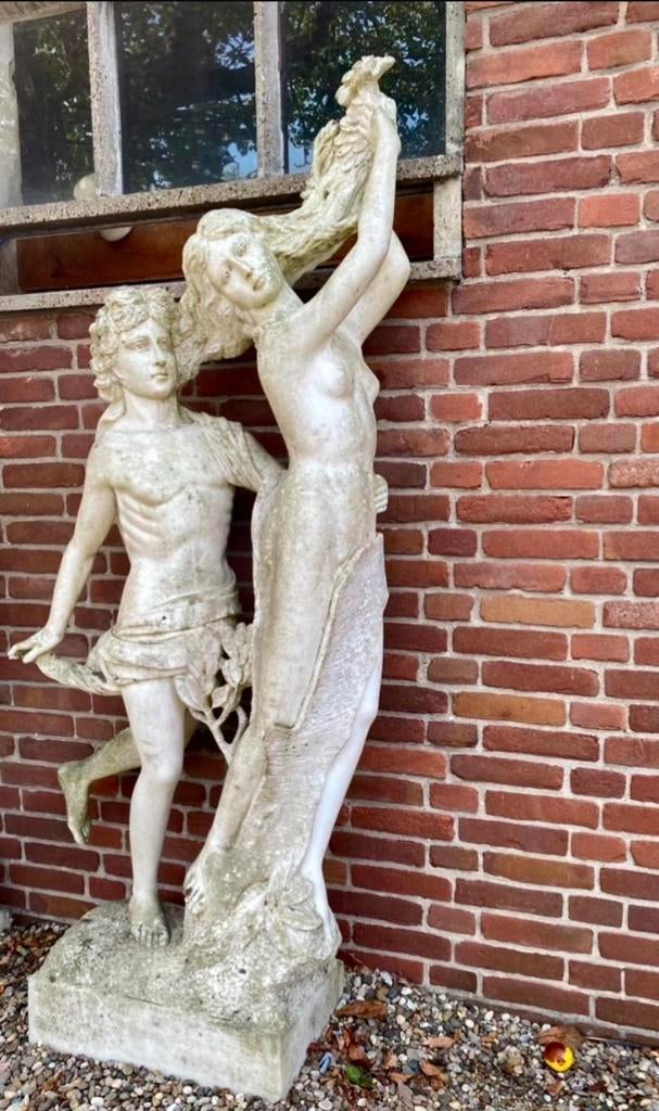 “Apollo & Daphne”, Lorenzo Berini, groot wit marmer beeld!, Tuin en Terras, Tuinbeelden, Gebruikt, Mensenbeeld, Steen, Ophalen